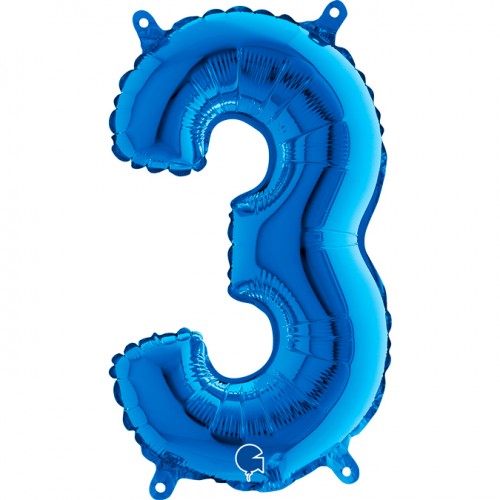 Cijfer 3 blauw 35 cm