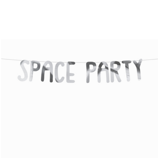 Space party zilveren tekst slinger