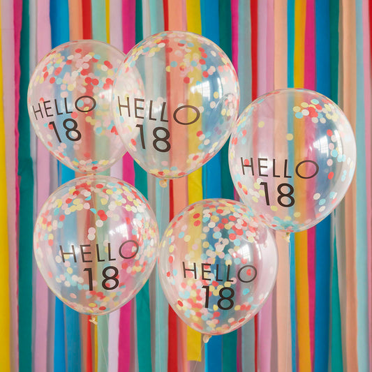 Hello 18 regenboog confetti ballonnen