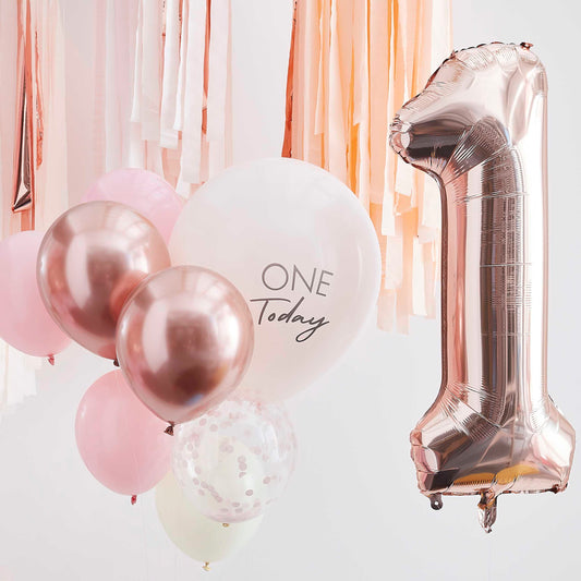 Roze en rosé gouden 1st birthday set