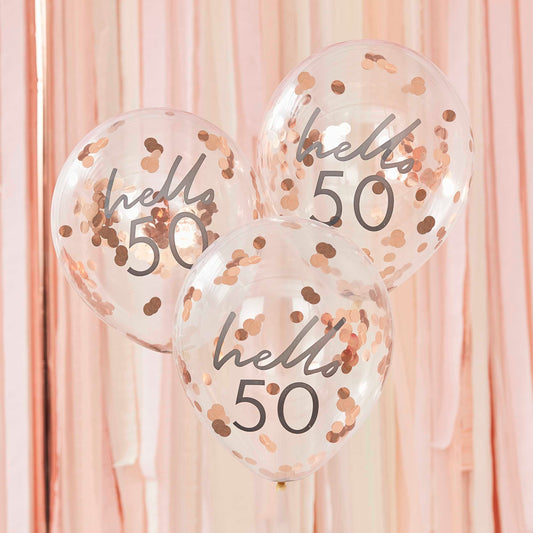 Hello 50 rosé gouden confetti ballonnen