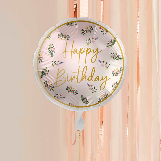 Floral happy birthday folieballon