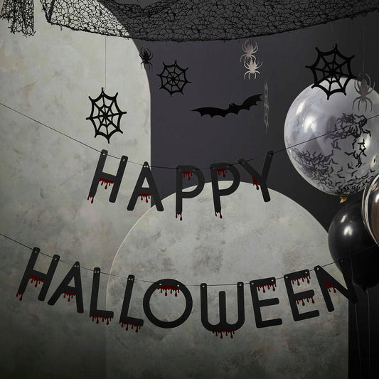 Happy halloween tekst met bloeddrup effect