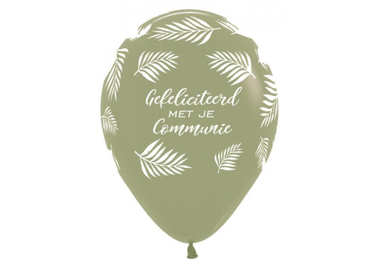 Bedrukte ballon: Gefeliciteerd met je communie eucalytpus palms
