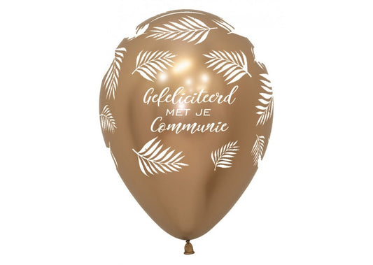 Bedrukte ballon: Gefeliciteerd met je communie chrome goud palms