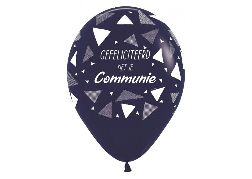 Bedrukte ballon: Gefeliciteerd met je communie navy driehoek