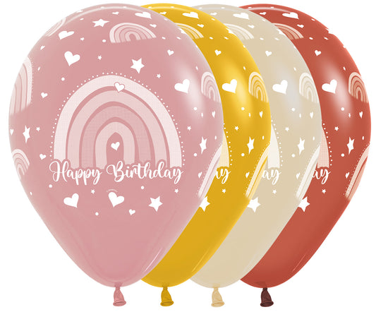 Bedrukte ballon: happy birthday boho rainbow