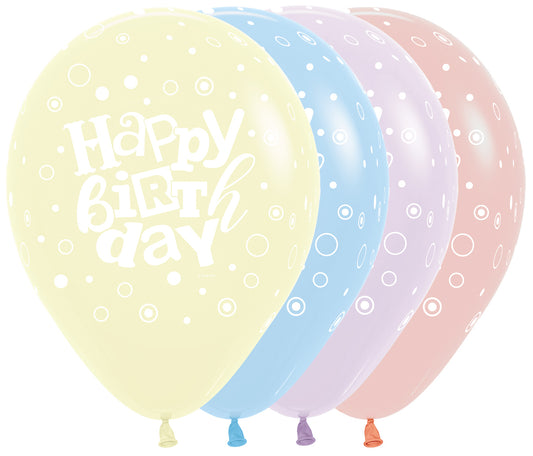 Bedrukte ballon: happy birthday pastel festive