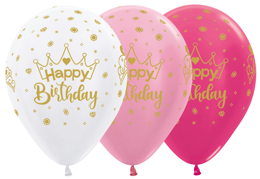 Bedrukte ballon: Happy birthday kroon