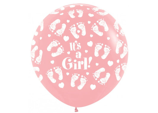 Bedrukte ballon: It's a girl! babyvoetjes 90 cm