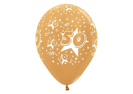 Bedrukte ballon: 50 met sterren bedrukking goud